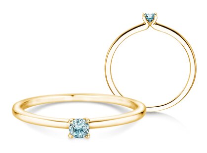 Birthstone ring Classic 4 March in 14K yellow gold with aquamarine 0.10ct