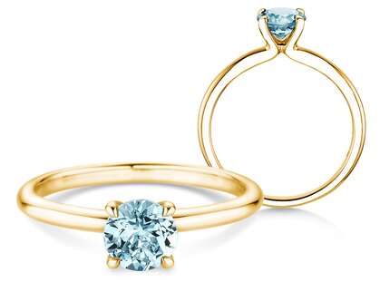 Birthstone ring Classic 4 March in 14K yellow gold with aquamarine 1.00ct