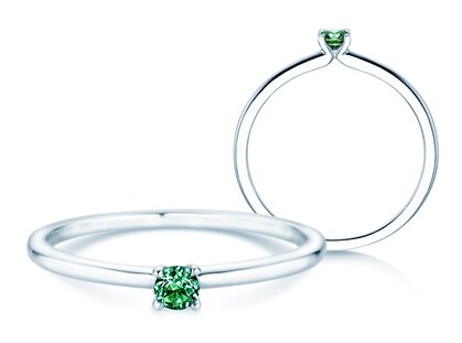 Birthstone ring Classic 4 May in 14K white gold with emerald 0.10ct