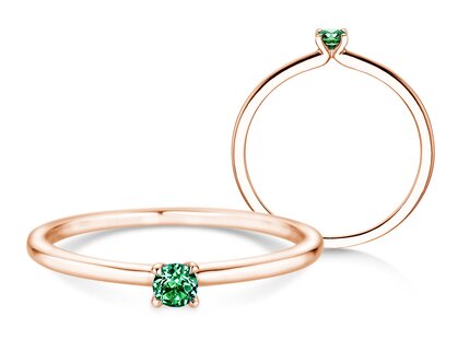 Birthstone ring Classic 4 May in 14K rosé gold with emerald 0.10ct