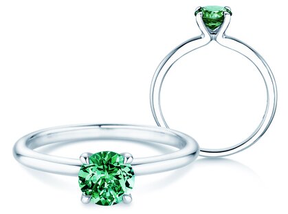 Birthstone ring Classic 4 May in 9K white gold with emerald 1.00ct