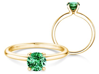 Birthstone ring Classic 4 May in 9K yellow gold with emerald 1.00ct
