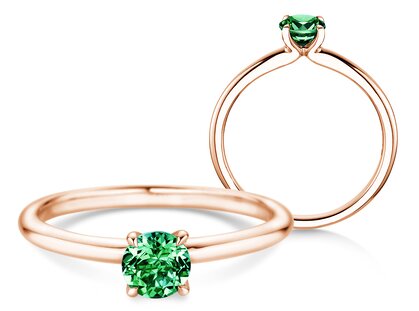 Birthstone ring Classic 4 May in 14K rosé gold with emerald 0.50ct