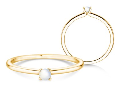 Birthstone ring Classic 4 June in 9K yellow gold with moonstone 0.10ct
