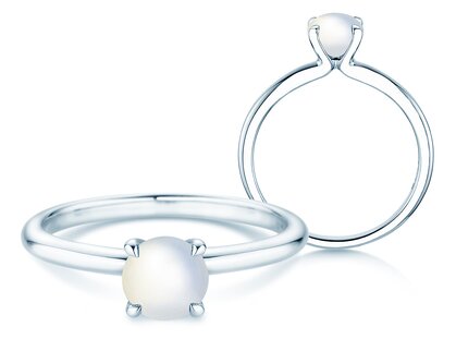 Birthstone ring Classic 4 June in 14K white gold with moonstone 1.00ct