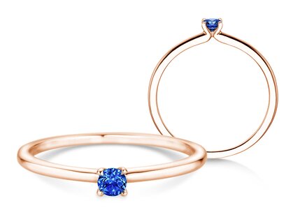 Birthstone ring Classic 4 September in 14K rosé gold with sapphire 0.10ct