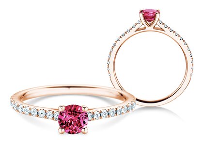 Birthstone Ring Birthstone ring Pure Colour January in 18K rosé gold with garnet 0.50ct and diamonds 0.26ct