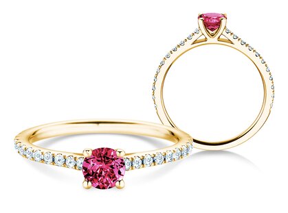 Birthstone Ring Birthstone ring Pure Colour January in 18K yellow gold with garnet 0.50ct and diamonds 0.26ct