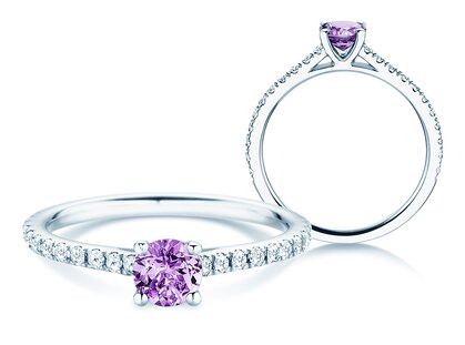 Birthstone Ring Birthstone ring Pure Colour February in platinum 950/- with amethyst 0.50ct and diamonds 0.26ct