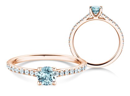 Birthstone Ring Birthstone ring Pure Colour March in 18K rosé gold with aquamarine 0.50ct and diamonds 0.26ct
