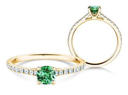 Birthstone Ring Birthstone ring Pure Colour May in 9K yellow gold with emerald 0.50ct and diamonds 0.26ct