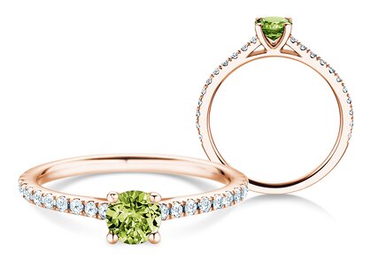 Birthstone Ring Birthstone ring Pure Colour August in 9K rosé gold with peridot 0.50ct and diamonds 0.26ct