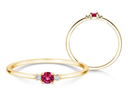 Birthstone ring Vivid Petite January in 14K yellow gold with garnet 0.11ct and diamonds 0.02ct