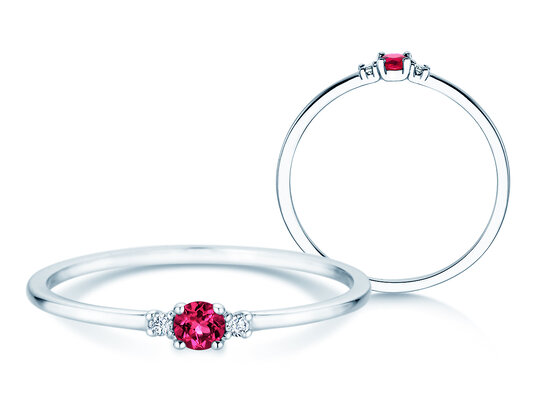 Birthstone ring Vivid Petite January in 14K white gold with garnet 0.11ct and diamonds 0.02ct