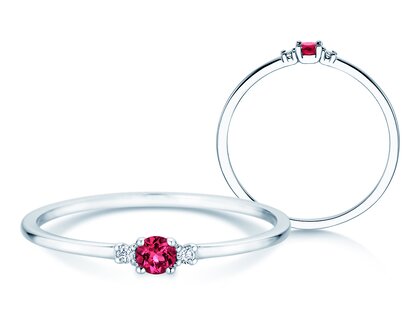 Birthstone ring Vivid Petite January in 14K white gold with garnet 0.11ct and diamonds 0.02ct