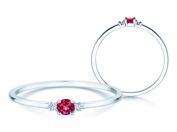 Birthstone ring Vivid Petite January in 14K white gold with garnet 0.11ct and diamonds 0.02ct