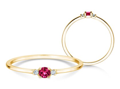 Birthstone ring Vivid Petite January in 14K yellow gold with garnet 0.11ct and diamonds 0.02ct