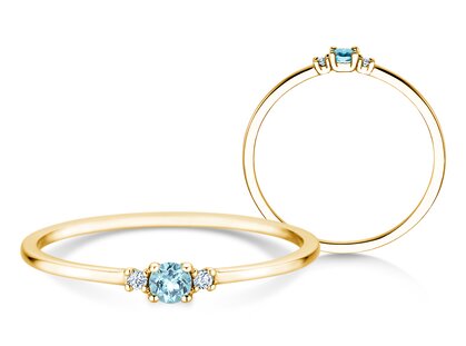 Birthstone ring Vivid Petite March in 14K yellow gold with aquamarine 0.09ct and diamonds 0.02ct