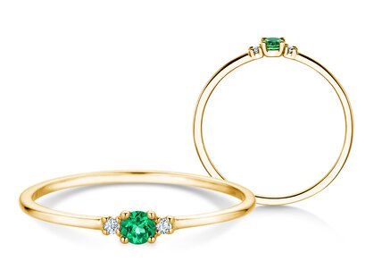 Birthstone ring Vivid Petite May in 9K yellow gold with emerald 0.08ct and diamonds 0.02ct