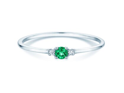 Birthstone ring Vivid Petite May in 9K white gold with emerald 0.08ct and diamonds 0.02ct