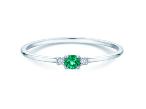 Birthstone ring Vivid Petite May in 9K white gold with emerald 0.08ct and diamonds 0.02ct