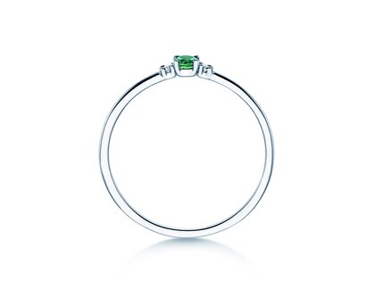 Birthstone ring Vivid Petite May in 9K white gold with emerald 0.08ct and diamonds 0.02ct