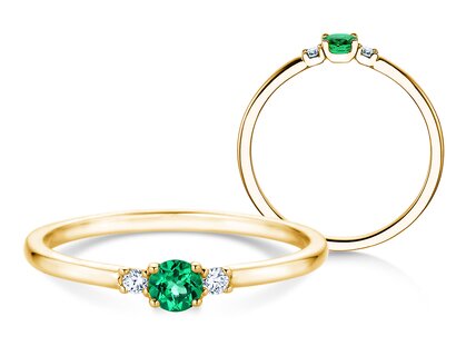 Birthstone ring Vivid Petite May in 14K yellow gold with emerald 0.16ct and diamonds 0.04ct