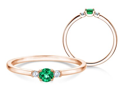 Birthstone ring Vivid Petite May in 14K rosé gold with emerald 0.16ct and diamonds 0.04ct