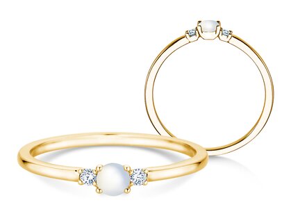 Birthstone ring Vivid Petite June in 14K yellow gold with moonstone 0.07ct and diamonds 0.02ct