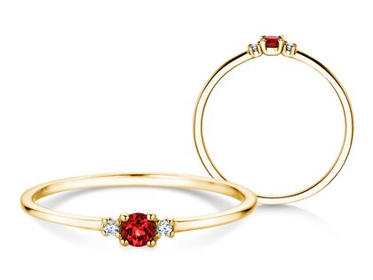 Birthstone ring Vivid Petite July in 9K yellow gold with ruby 0.11ct and diamonds 0.02ct