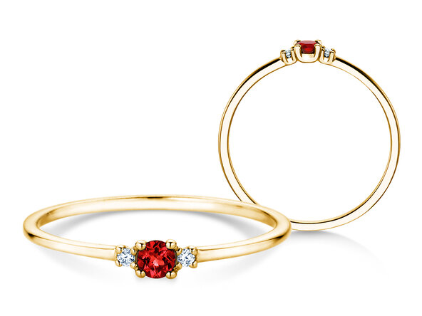 Birthstone ring Vivid Petite July in 9K yellow gold with ruby 0.11ct and diamonds 0.02ct
