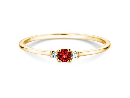 Birthstone ring Vivid Petite July in 9K yellow gold with ruby 0.11ct and diamonds 0.02ct