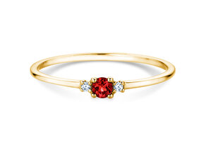 Birthstone ring Vivid Petite July in 9K yellow gold with ruby 0.11ct and diamonds 0.02ct
