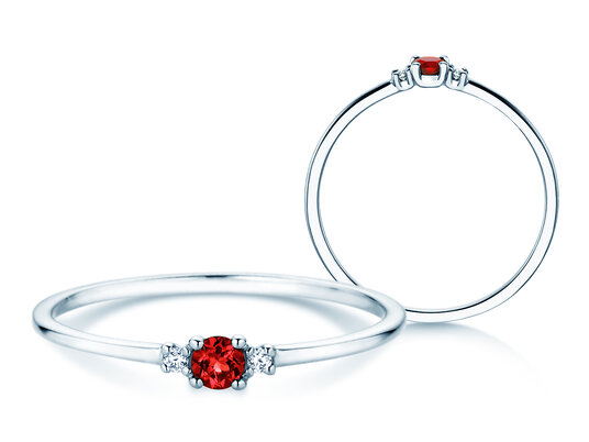 Birthstone ring Vivid Petite July in 9K white gold with ruby 0.11ct and diamonds 0.02ct