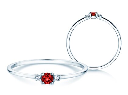 Birthstone ring Vivid Petite July in 9K white gold with ruby 0.11ct and diamonds 0.02ct