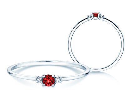 Birthstone ring Vivid Petite July in 9K white gold with ruby 0.11ct and diamonds 0.02ct