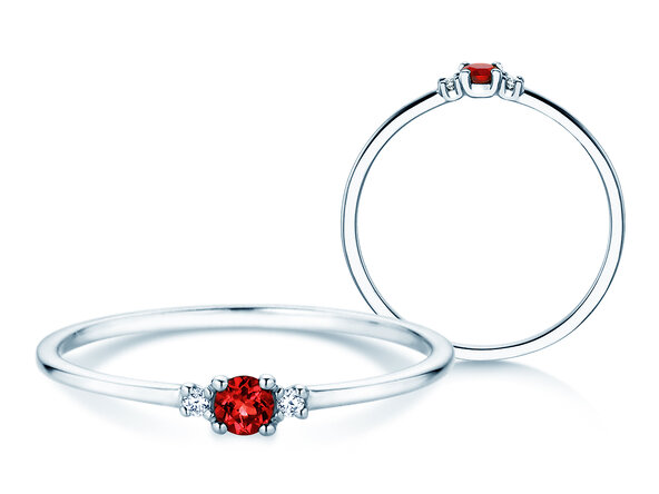 Birthstone ring Vivid Petite July in 9K white gold with ruby 0.11ct and diamonds 0.02ct