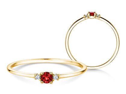 Birthstone ring Vivid Petite July in 14K yellow gold with ruby 0.11ct and diamonds 0.02ct