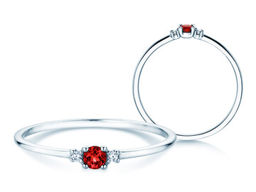Birthstone ring Vivid Petite July in 9K white gold with ruby 0.11ct and diamonds 0.02ct
