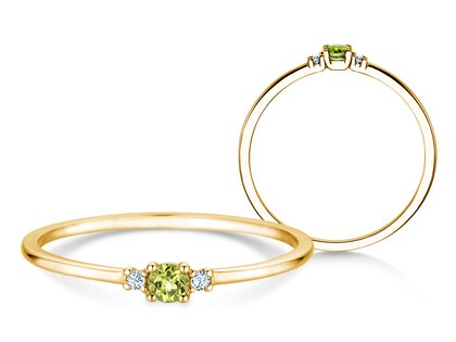 Birthstone ring Vivid Petite August in 14K yellow gold with peridot 0.10ct and diamonds 0.02ct