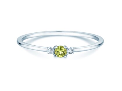 Birthstone ring Vivid Petite August in 14K white gold with peridot 0.10ct and diamonds 0.02ct
