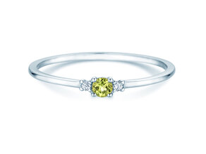 Birthstone ring Vivid Petite August in 14K white gold with peridot 0.10ct and diamonds 0.02ct