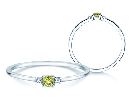 Birthstone ring Vivid Petite August in 14K white gold with peridot 0.10ct and diamonds 0.02ct