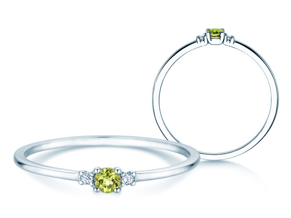 Birthstone ring Vivid Petite August in 14K white gold with peridot 0.10ct and diamonds 0.02ct