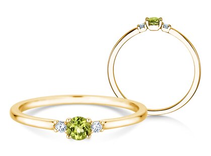 Birthstone ring Vivid Petite August in 14K yellow gold with peridot 0.16ct and diamonds 0.04ct