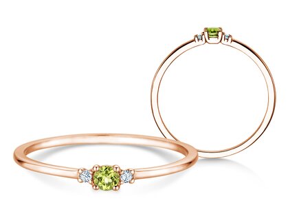 Birthstone ring Vivid Petite August in 14K rosé gold with peridot 0.10ct and diamonds 0.02ct
