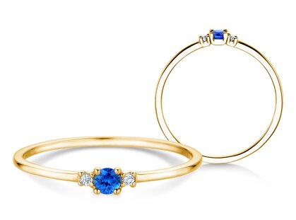 Birthstone ring Vivid Petite September in 14K yellow gold with sapphire 0.10ct and diamonds 0.02ct