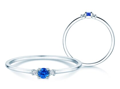 Birthstone ring Vivid Petite September in 14K white gold with sapphire 0.10ct and diamonds 0.02ct