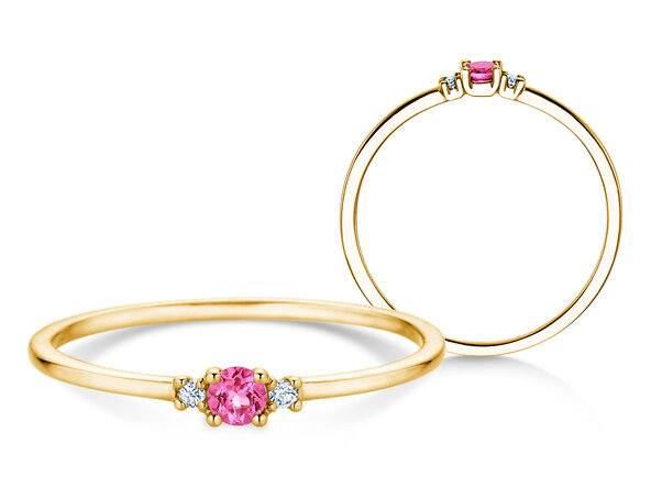 Birthstone ring Vivid Petite October in 14K yellow gold with pink tourmaline 0.09ct and diamonds 0.02ct