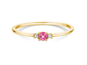 Birthstone ring Vivid Petite October in 14K yellow gold with pink tourmaline 0.09ct and diamonds 0.02ct